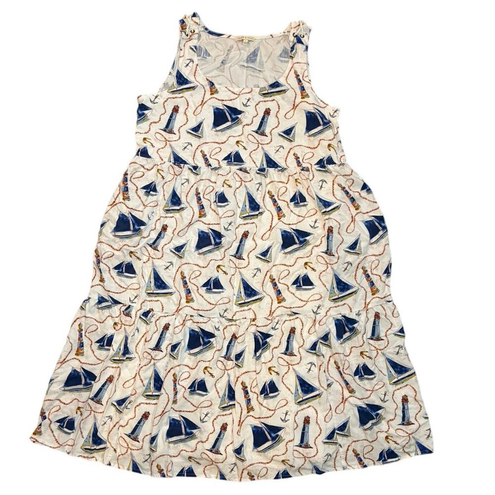 Kate & Sam Lighthouse and Sailboat Nautical Maxi Dress with Pockets Size Large